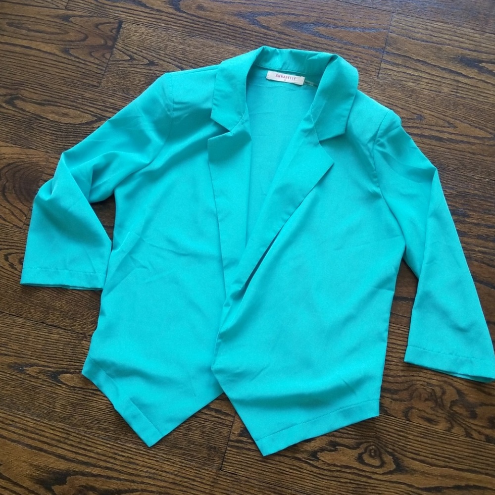 Aqua Blue Blazer with Padded Shoulders